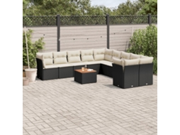 Vidaxl 11 Pcs Conjunto Sofás De Jardim C/ Almofadões Vime Pe Preto