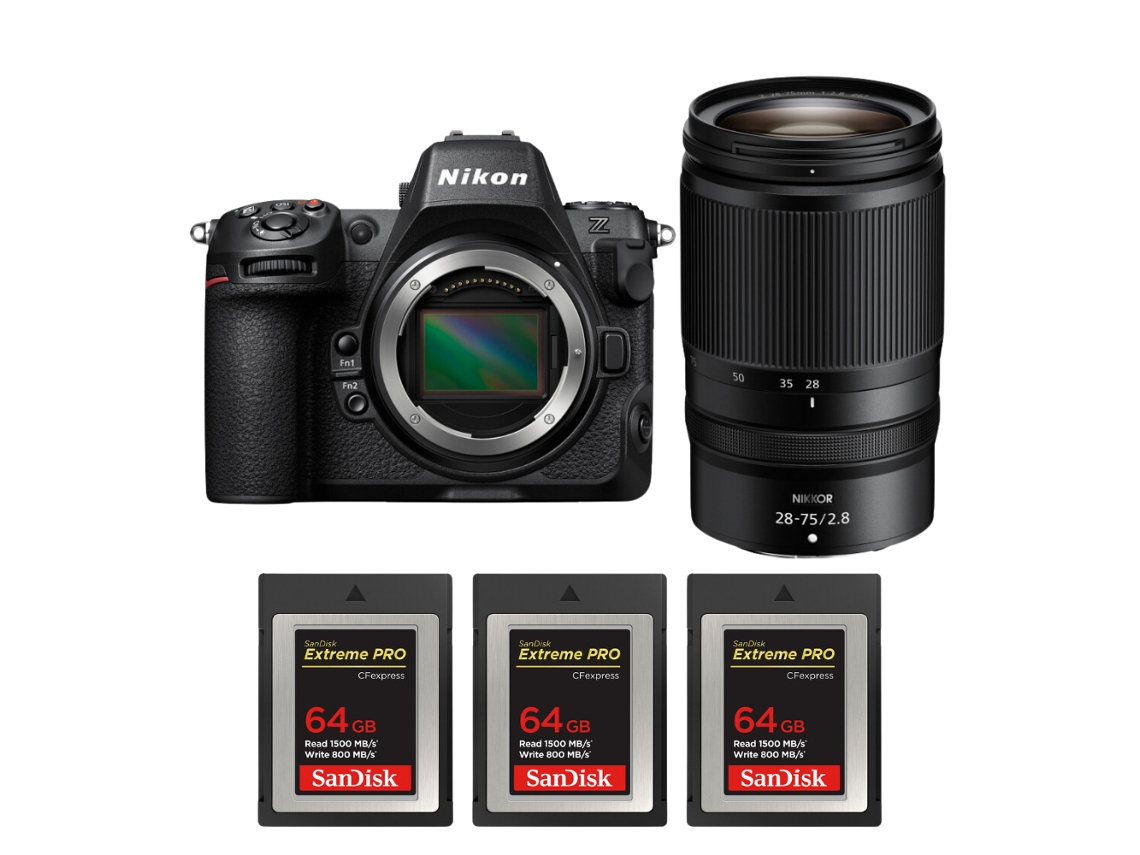 Z8 + Z 28 75mm F/2.8 + 3 Sandisk 64gb Extreme Pro Cfexpress Type B Máquina Fotográfica Híbrida Full frame + Ebook Pricedirect NIKON