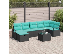 Vidaxl Conjunto De Sofás Com Almofada 8 Pcs Preto E Turquesa Vime Pe