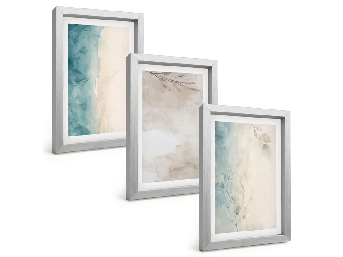 Um Conjunto De Imagens Decorativas Em Uma Molduratexturas Sutis Em Aquarela Moldura Prateada Pinturas De Quarto Espelharte (3 Peças 20x30 Cm)