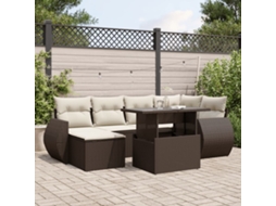 Vidaxl 7 Pcs Conjunto De Sofás Jardim C/ Almofadões Vime Pe Castanho