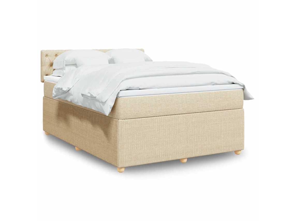 Cama Com Molas/colchão 140x190 Cm Tecido Cor Creme