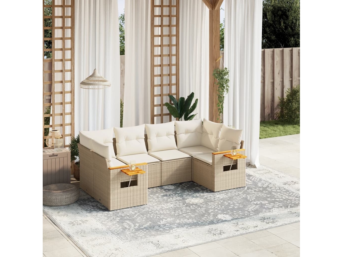 Vidaxl 6 Pcs Conjunto De Sofás P/ Jardim Com Almofadões Vime Pe Bege
