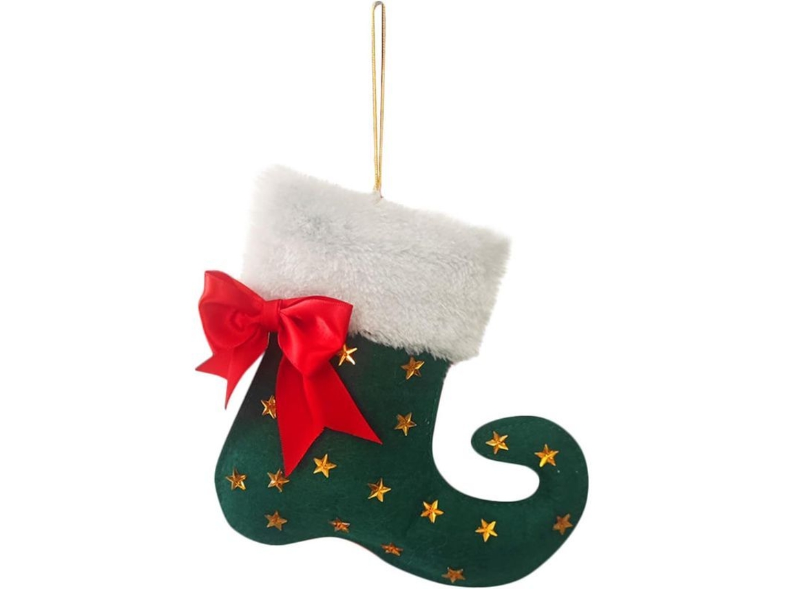 Meias de Natal LINJOU com Borda de Pelúcia Verde para Decoração