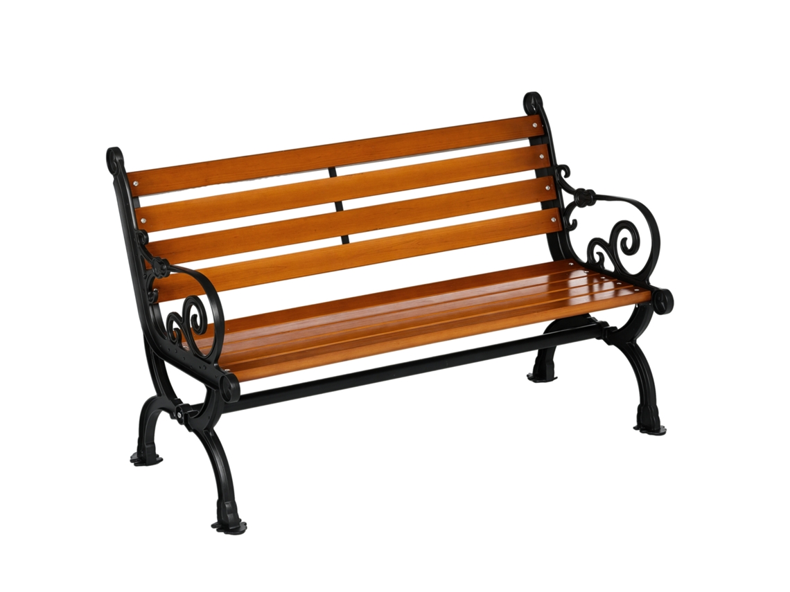Banco de jardim de 2 lugares em alumínio e madeira com ripas e braços 120x64x79cm teca BTFORUS
