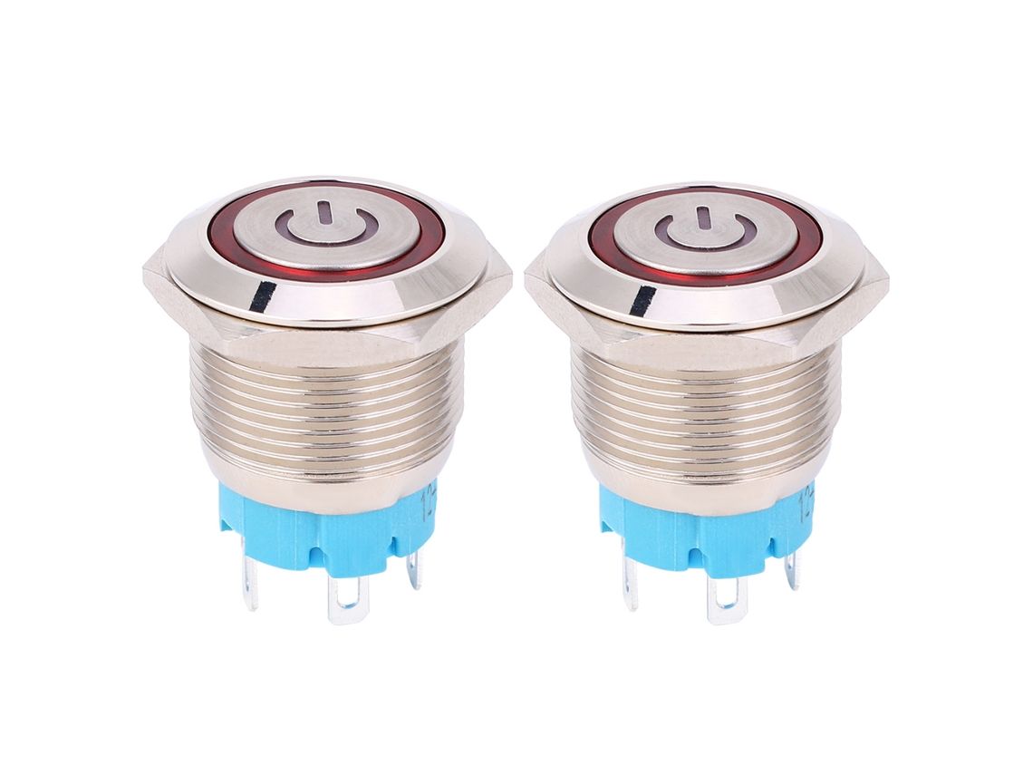 Chave Push Button 2pcs 12~24vdc 16mm Red Light Self Reset 4pin 1no Round