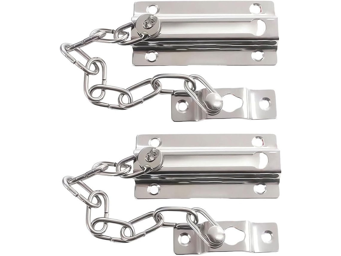 Corrente De Segurança Para Porta Com Trava, Portas Internas E Entrada Adicionais, Prata, Conjunto 2 Unidades.