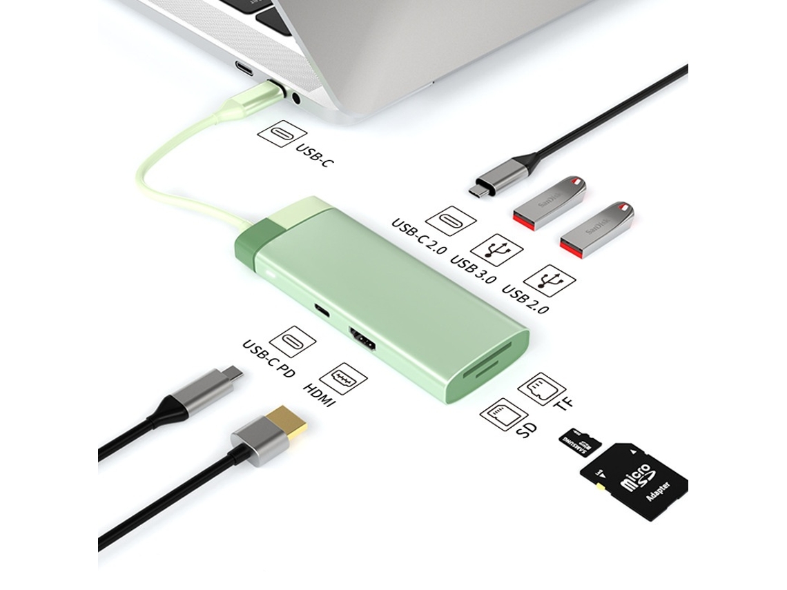 Yizhood USB C Hub Tipo C Splitter Docking Station para Macbook Air M1 Ipad Pro para HDMI compatível verde