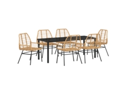 Conjunto 7 Conjunto De Jantar Para Jardim Vidaxl Castanho Vime Pe (200 X 80 X 73 Cm)
