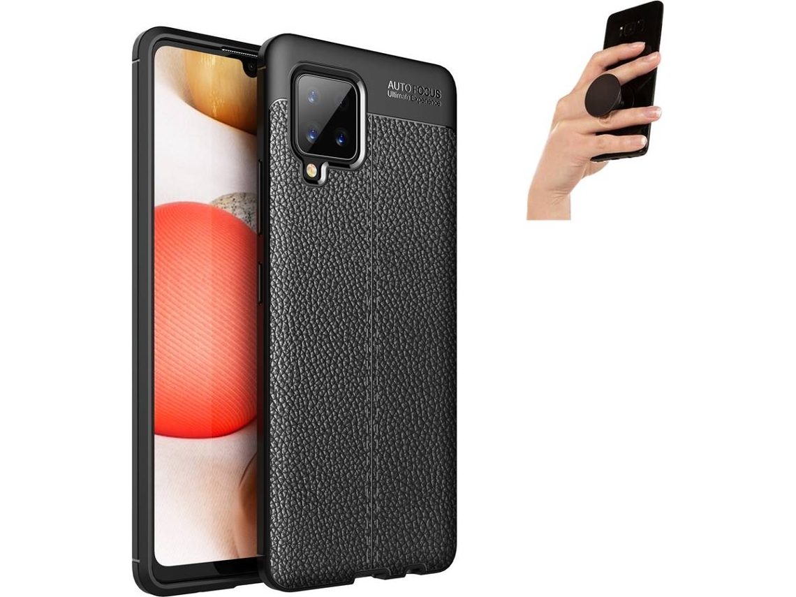 Capa e Popsocket Samsung A42 Rugged Leather Preto
