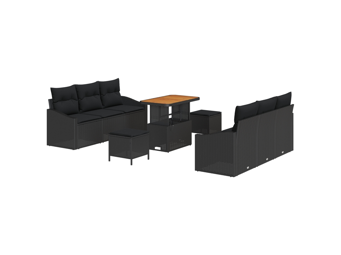 Conjunto 9 Móveis Para Exterior Vidaxl Preto Vime Pe (90 X 55 X 71 Cm)