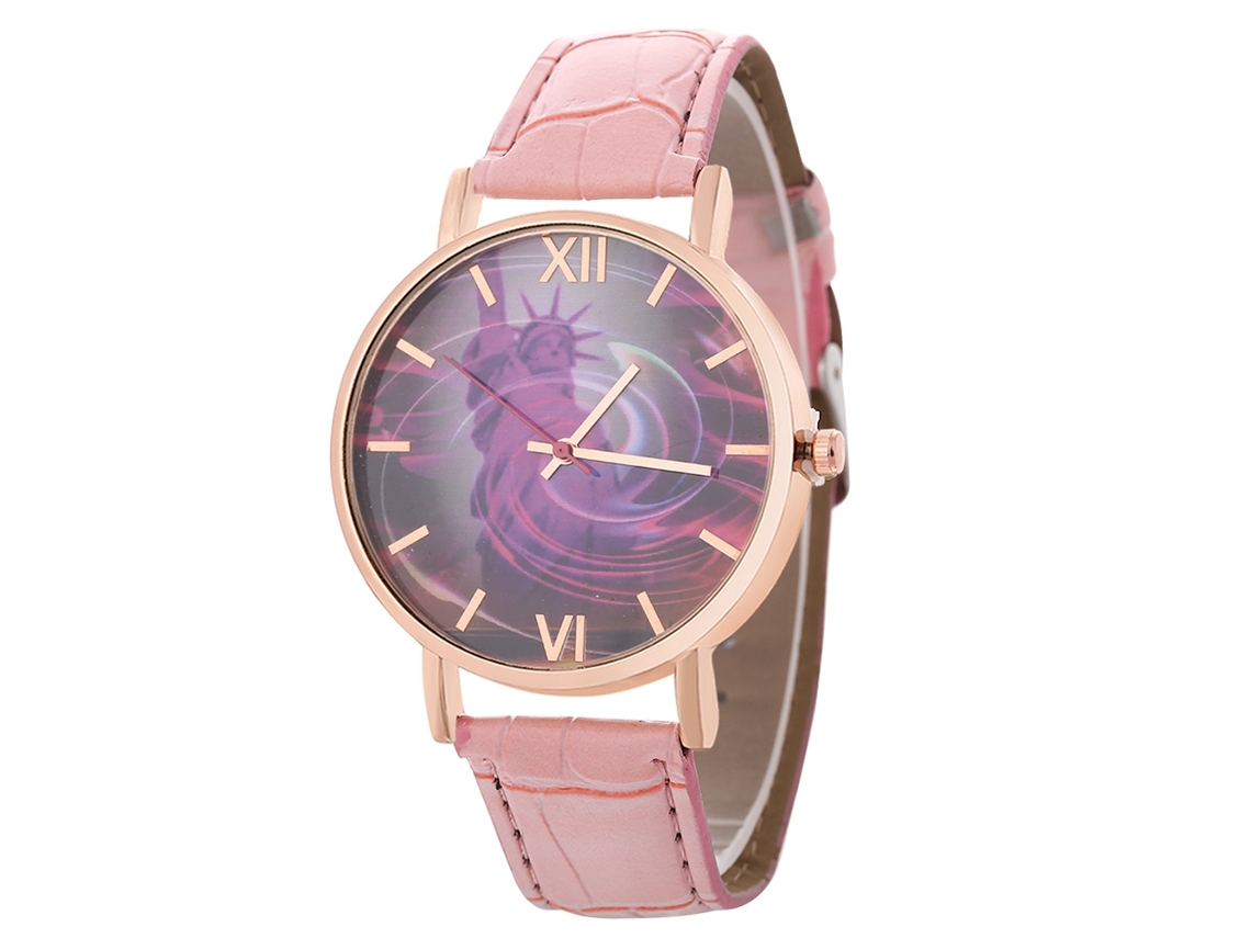 Relógio de Pulso de Quartzo Simples Fashion com Pulseira de Couro para Homens e Mulheres (rosa)