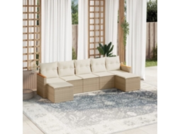 Vidaxl 7 Pcs Conjunto De Sofás P/ Jardim Com Almofadões Vime Pe Bege