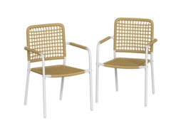 Conjunto De 2 Cadeiras De Jardim Empilháveis Em Vime Amarelo Com Apoio De Braços E Encosto,dimensões 55x57x82cm