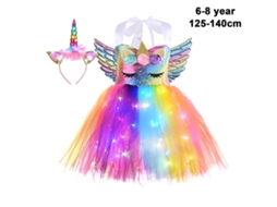 Mali vestido Arco íris com Luz Led e Strass para Menina Festas Aniversário Cosplay 8t 125 140cm
