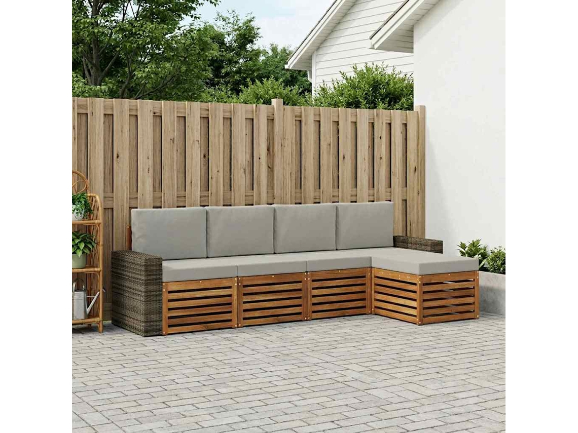 Vidaxl Conjunto De Sofás Para Exterior 5 Pcs Natural E Cinzento-claro