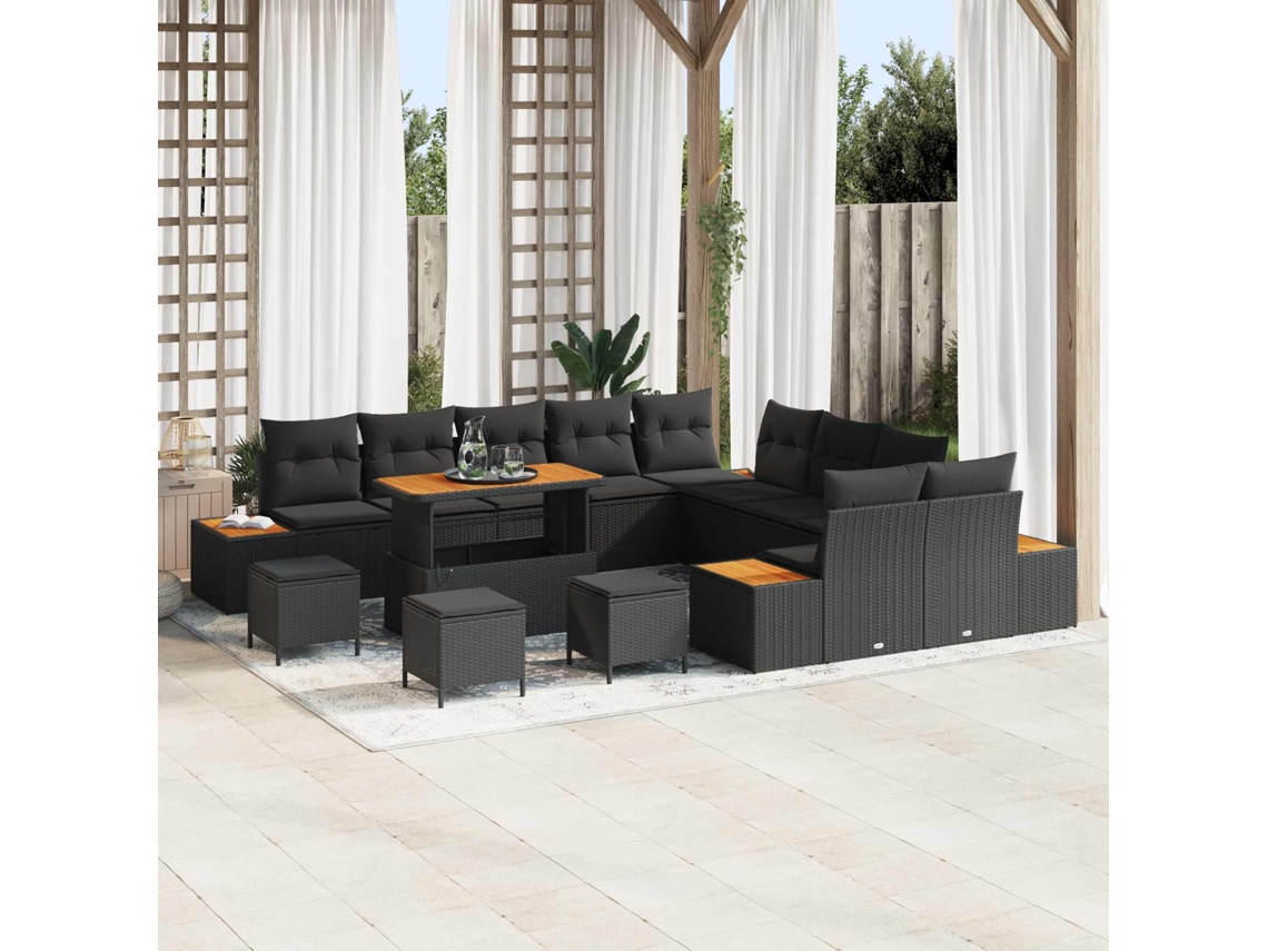 Vidaxl Conjunto De Sofá De Jardim 14 Unid. 13-número De Lugares Preto