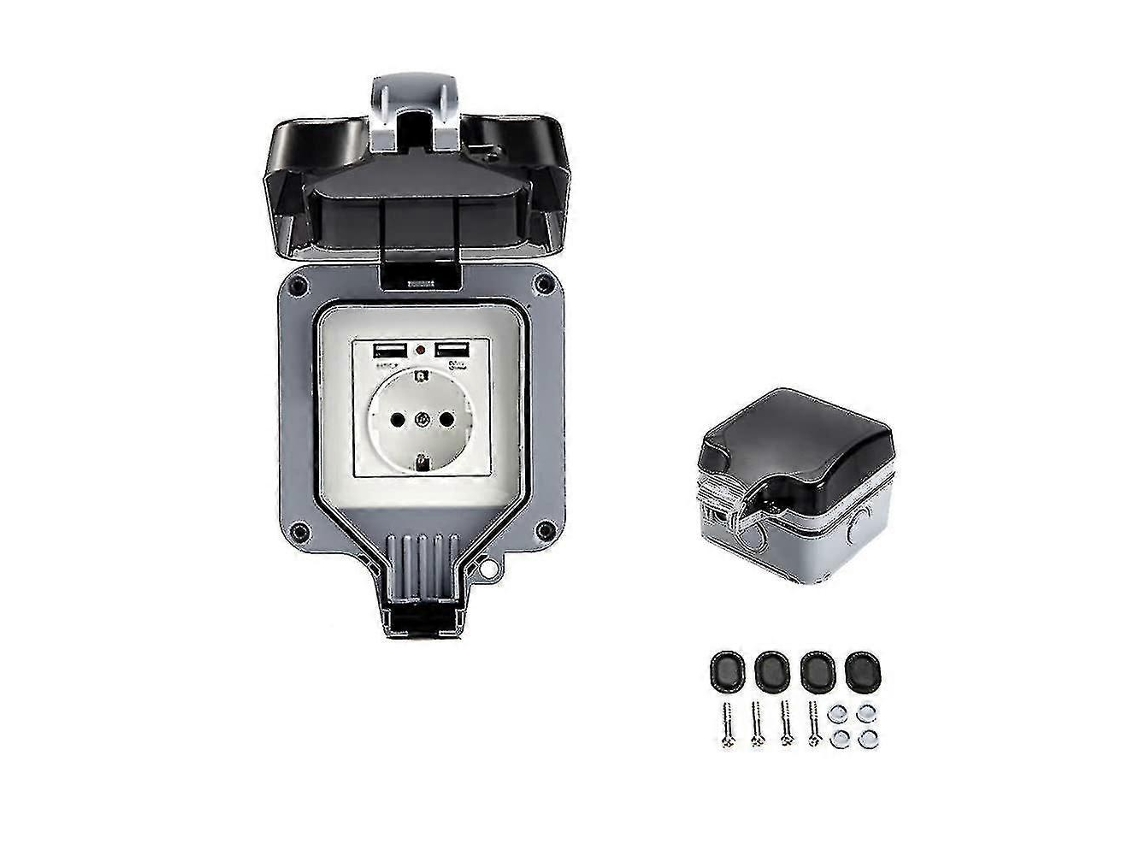 Tomada Dupla Externa Com Usb, À Prova D'água, Resistente, Com Caixa De Parede(simples) Ty