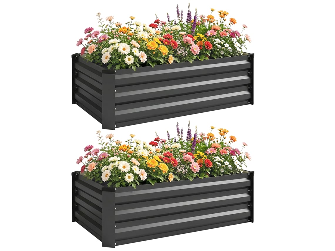 Conjunto de 2 Camas Elevadas de Aço Galvanizado com Fundo Aberto, 100x60x30cm, Cinza