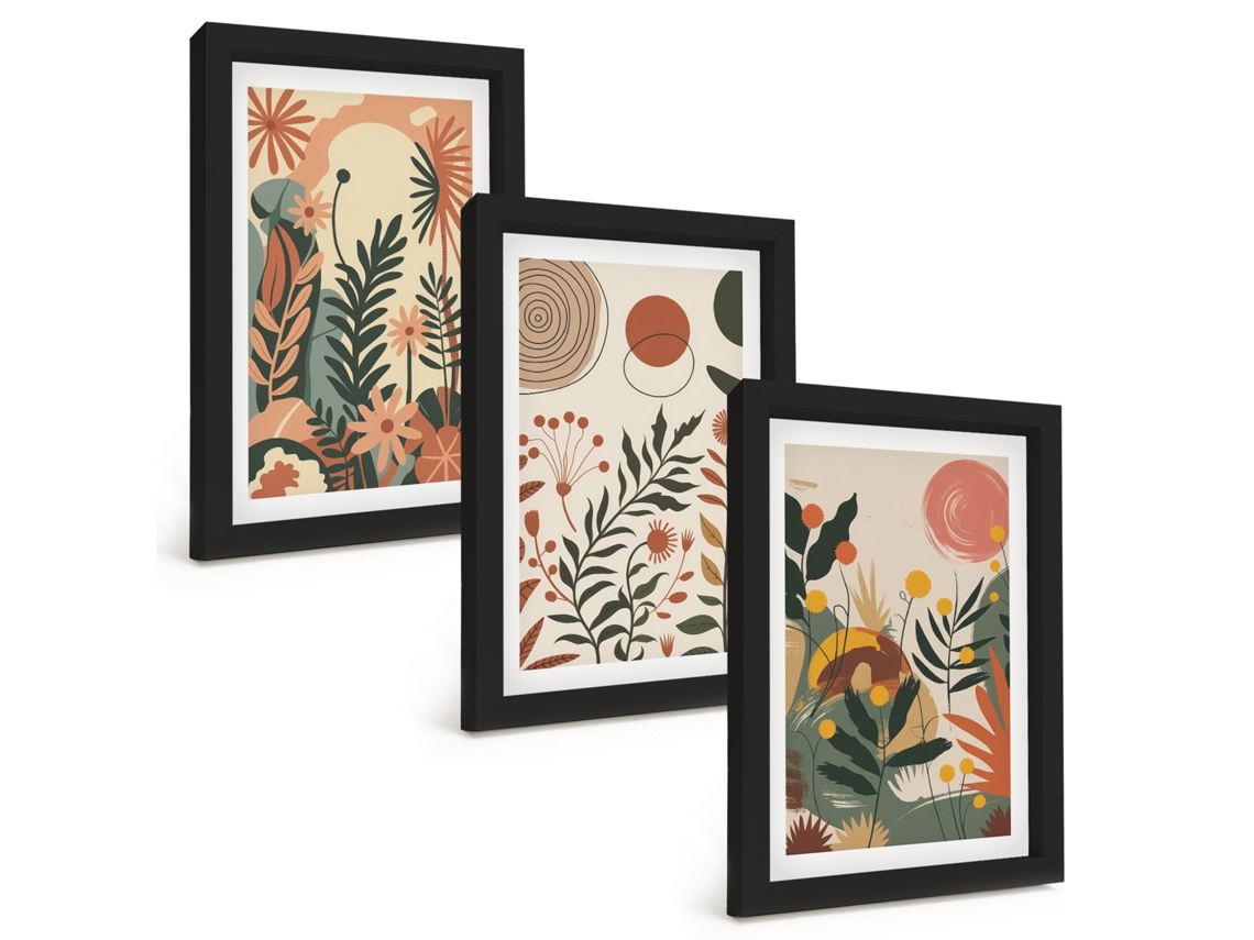 Composição De Quadros Padrões De Plantas, Vintage, Pastel Espelharte (3 Peças 20x30 Cm)
