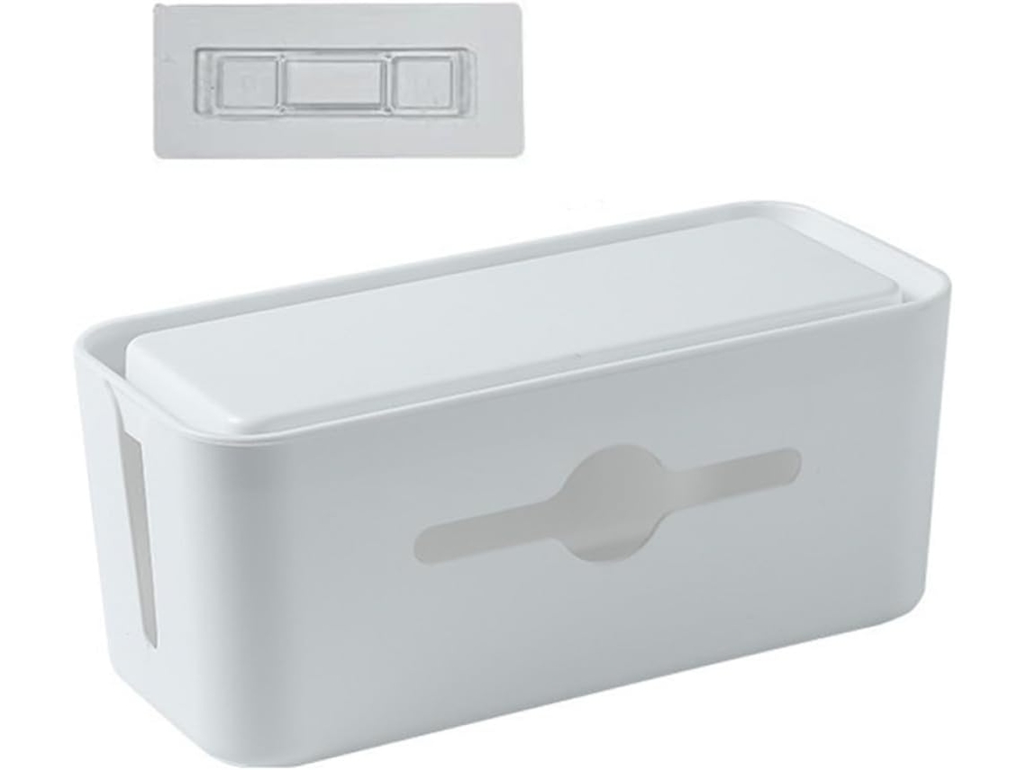 Caixa Organizadora De Cabos De Mesa Em Plástico Abs Branco Com Tampa.