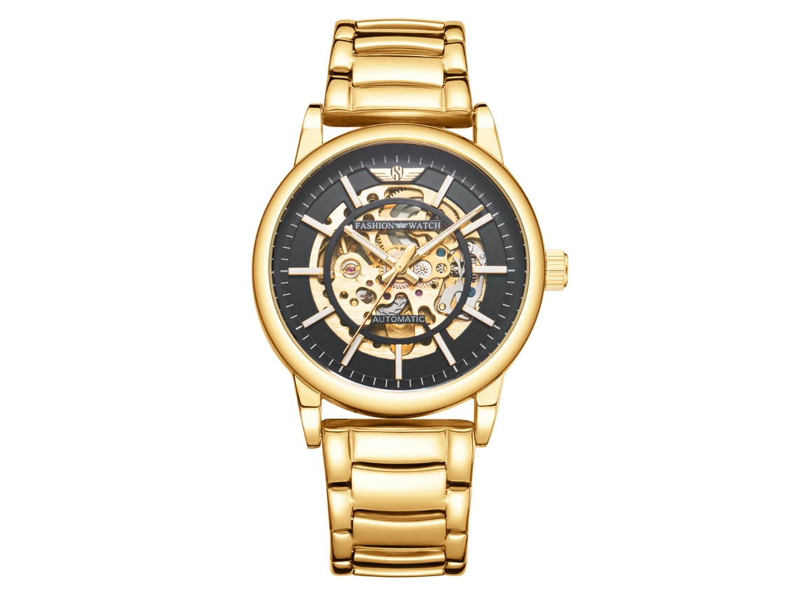 Relógio Mecânico Masculino Esqueleto MDUG (dourado e Preto)