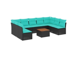 Maison Exclusive - 10 Pcs Conjunto De Sofás P/ Jardim C/ Almofadões Vime Pe Preto