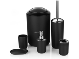 Conjunto De 6 Peças Acessórios Banheiro Em Plástico, Incluindo Frascos Para Loção, Porta-escova Dentes, Caneca Escova Saboneteira, Sanitária