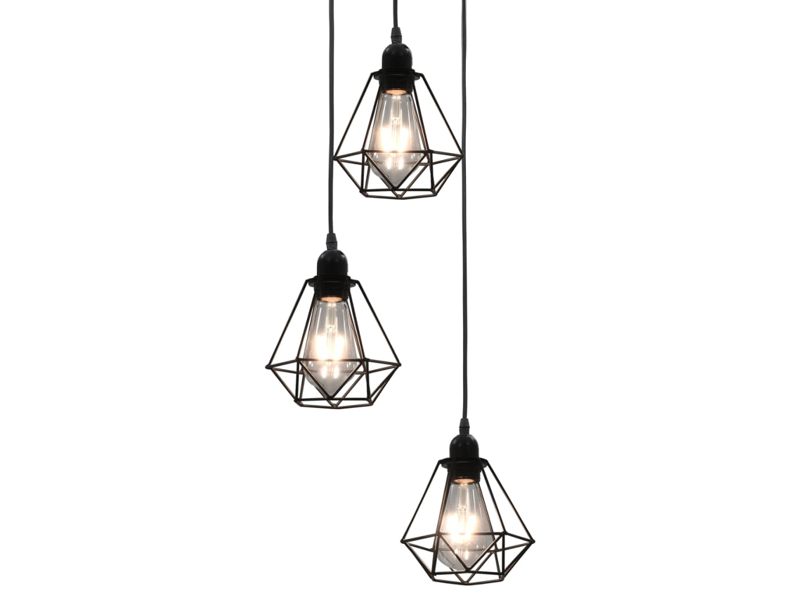 Vidaxl Candeeiro De Teto Com Design Diamante 3 Lâmpadas E27 Preto