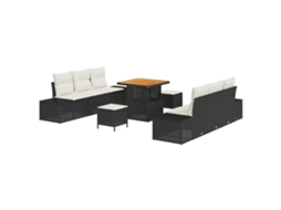 Conjunto 9 Conjunto De Sofá De Jardim Vidaxl Preto Vime Pe (80 X 80 X 71 Cm)