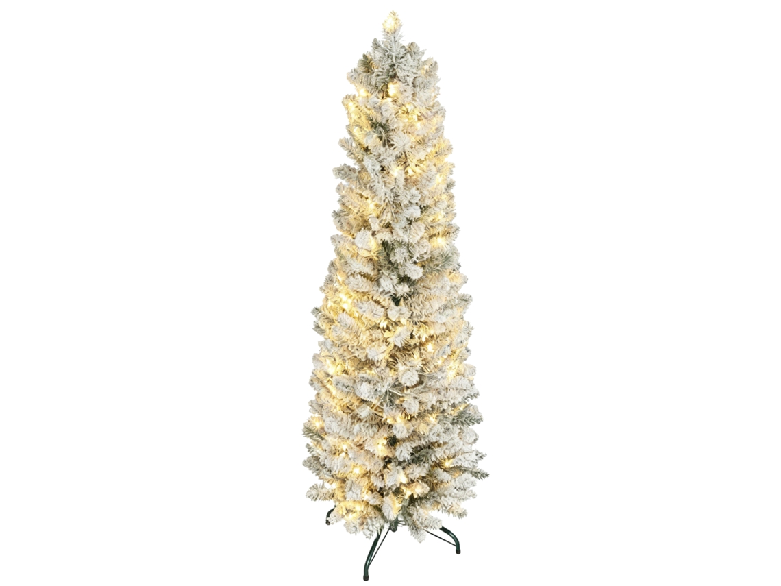 Árvore de Natal Slim com Neve, 329 Galhos e Leds Embutidos, Plástico e Metal, Ø52x180 Cm, Verde