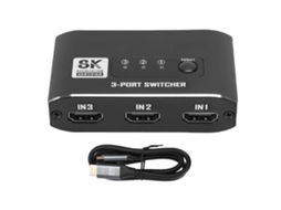 Conmutador Hdmi 8k60hz 4k120hz EOOCOO com 3 entradas e 1 saída