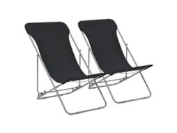 Cadeiras De Praia Dobráveis 2 Pcs Aço E Tecido Oxford Preto Dkd Home Decor