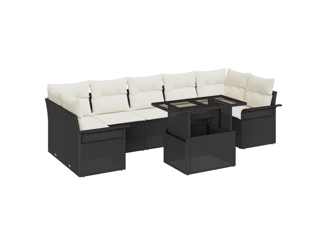 Conjunto 8 Conjunto De Sofá De Jardim Vidaxl Preto Vime Pe (289 X 132,5 X 85 Cm)