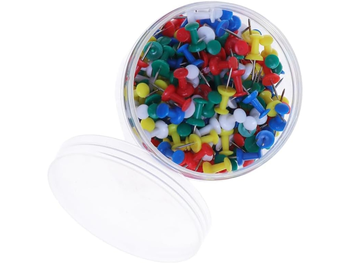 Tachinhas Multicoloridas de Plástico e Metal Housoutil 400 Unidades para Quadros Cortiça, Reutilizáveis y Seguras