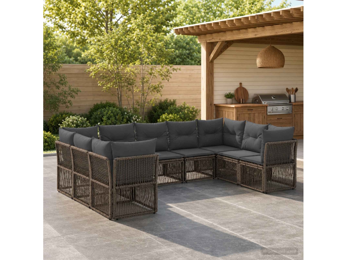 Vidaxl Conjunto De Sofá De Jardim 9 Unid. Cinzento Vime Pe