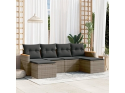 Vidaxl 6 Pcs Conjunto Sofás De Jardim Com Almofadões Vime Cinzento