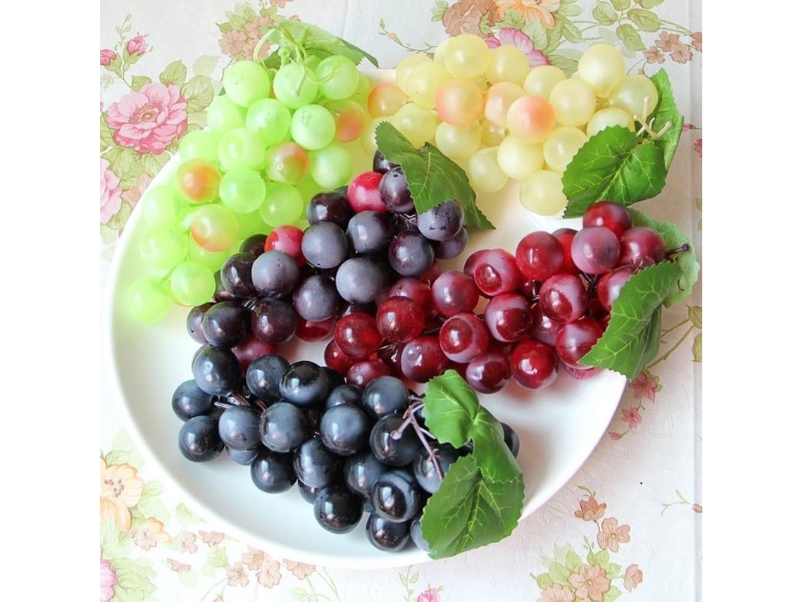 4 Peças De Uvas Artificiais De Alta Simulação Em Cores Verde, Amarelo, Vermelho E Preto Para Cozinha, Lar E Decoração
