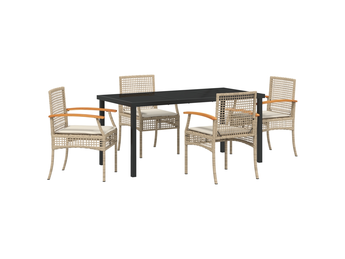 Conjunto 5 De Jantar De Jardim Com Almofadas Vidaxl Bege Vime Poliéster