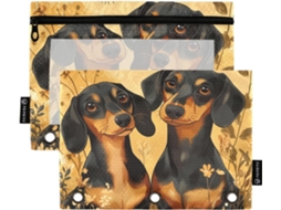 Organizador De Fichário Com Argolas Douradas Em Formato Cachorro Desenho Animado, Janela Transparente, Fecho Grande E