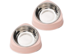 Conjunto de 2 Tigelas de Aço Inoxidável Antiderrapantes para Cães e Gatos Rosa Duplo AQUAFORGE