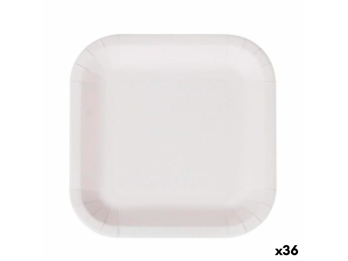 Conjunto de Pratos ALGON Descartáveis Branco Cartão Quadrado 26 Cm 36 Unidades