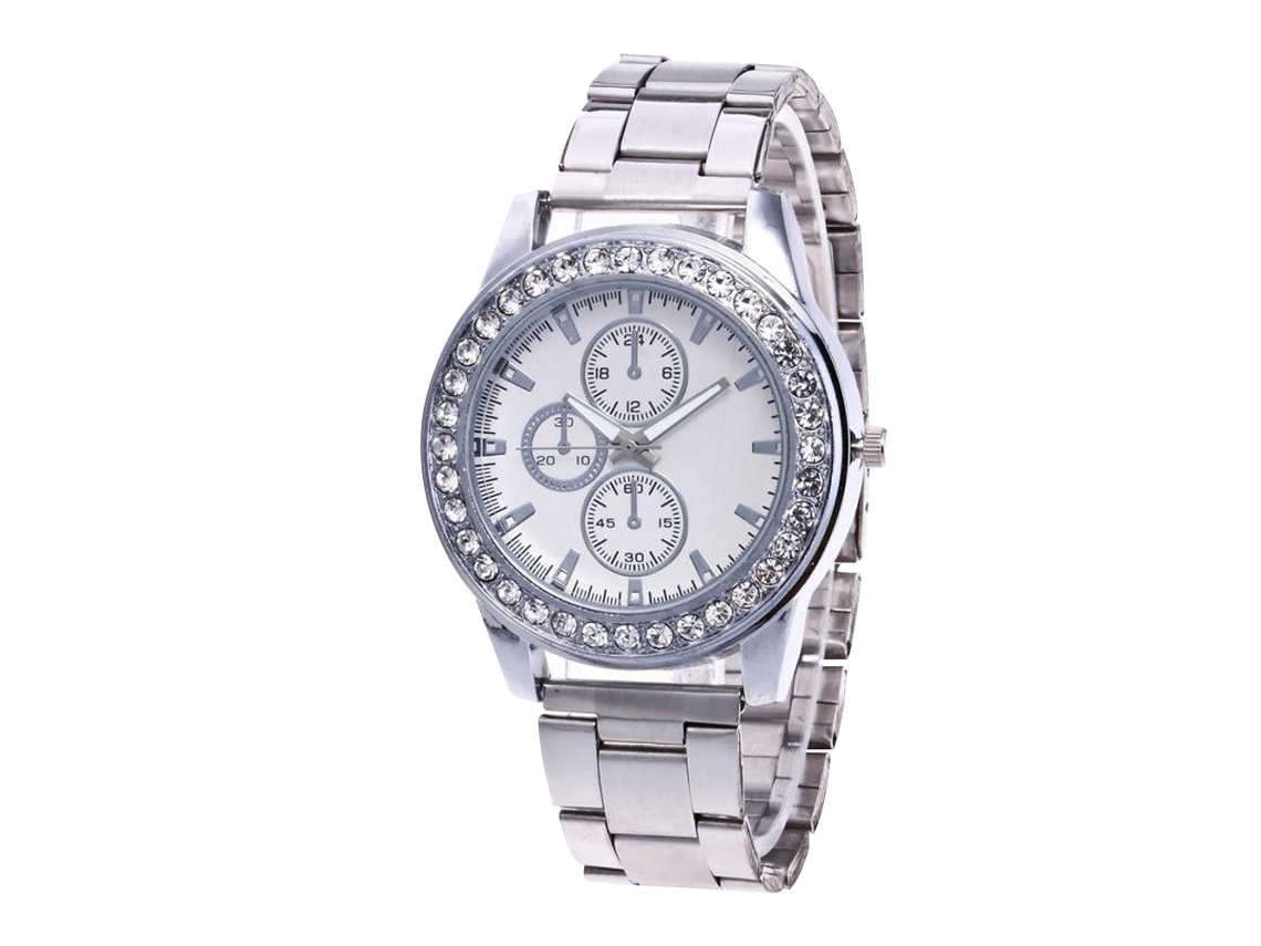 Relógio analógico de quartzo simples com pulseira de aço para mulheres e homens (prateado)