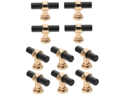 Conjunto De 10 Puxadores Pretos E Dourados Para Armários Cozinha Em Liga Metálica, Com Design Ergonômico De Furo Único E