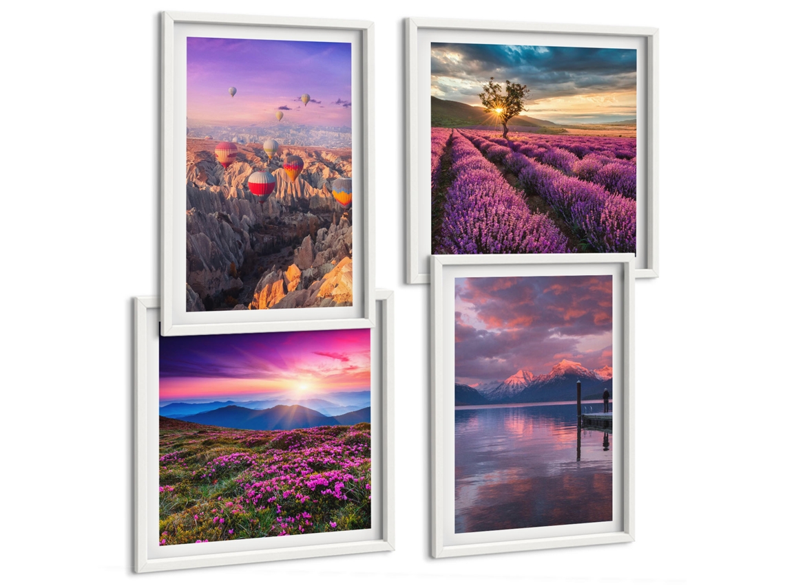 Composição De Quadros Paisagem De Lavanda Balões Espelharte (4 Peças)