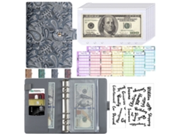 A6 Macaron Pu Faux Leather Loose Leaf Notebook Journal With Zipper Pouch Budget Planner Gray Cover, 8-zipper Pockets