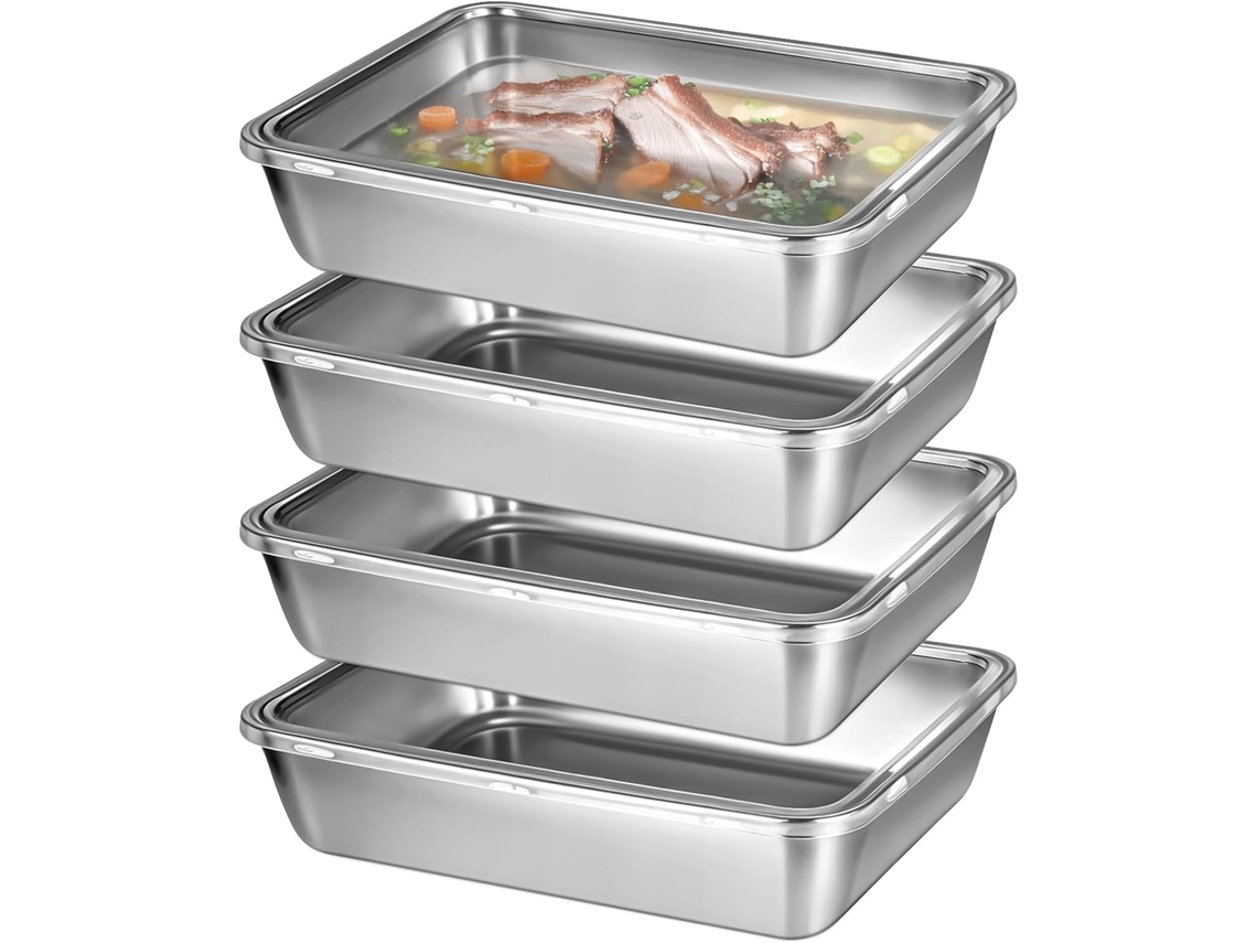 Conjunto De 4 Recipientes Para Armazenamento, Em Aço Inoxidável, Com Tampa, Para Frutas, Queijo, Adequado A Geladeira