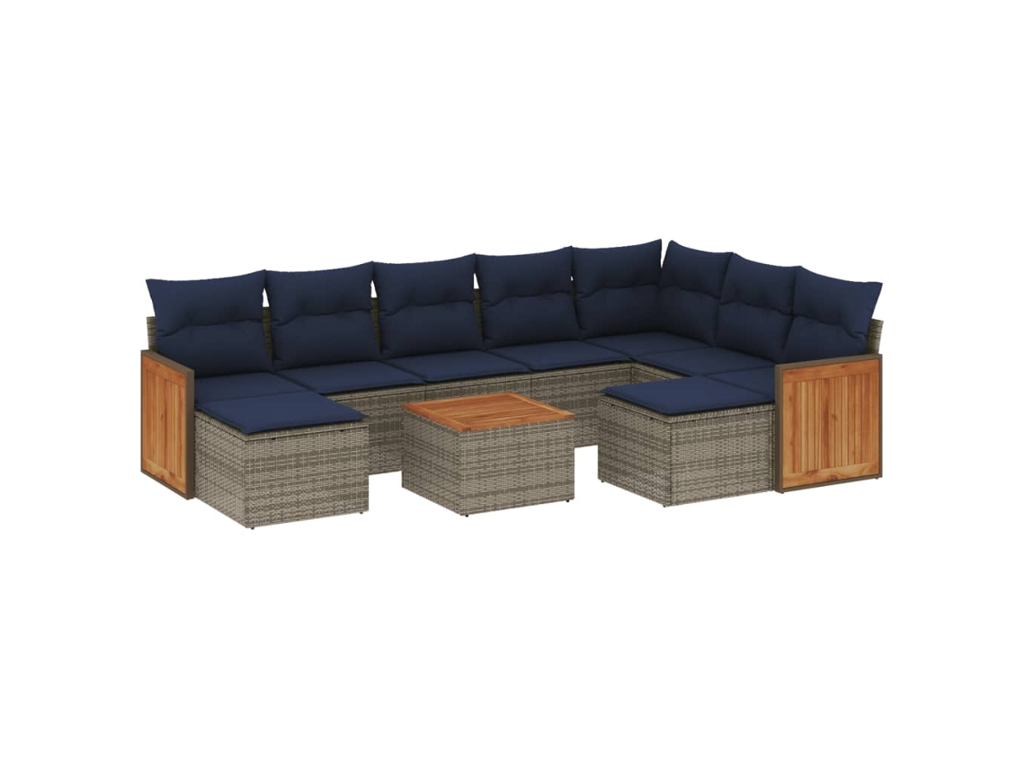 Conjunto de Sofá de Jardim, 10 Peças, Almofadas, Rattan Cinza MAISON EXCLUSIVE