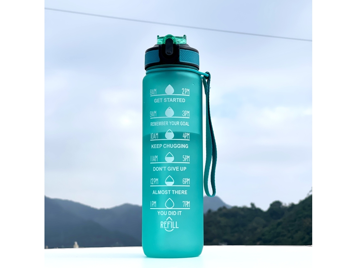 Garrafa De Água 1000 Ml Copo Com Canudo Verde Escuro Elysve