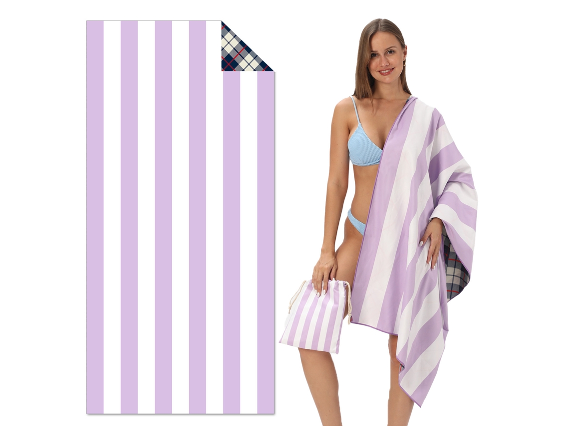 Yuysan Toalha De Praia Listrada Em Microfibra, Alta Absorção E Secagem Rápida, 160x80cm, Modelo Tw9, Cor Roxo